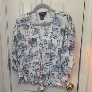 Women's Blue and White Printed Top
